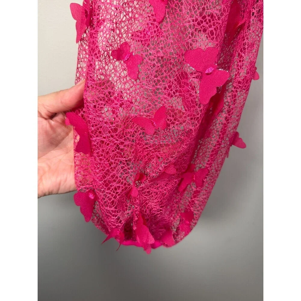 Free People Flutter By Crop Top Size XS Pink Butterfly Whimsical Ethereal